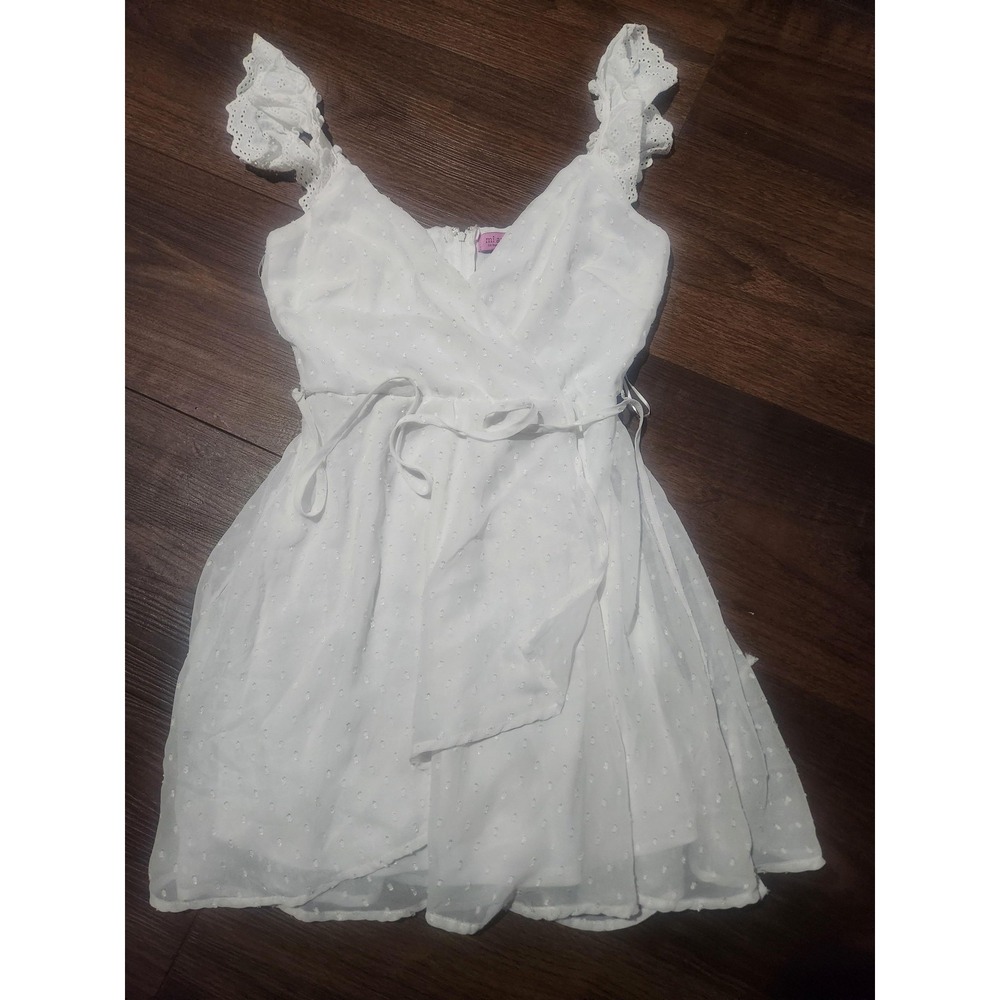 Mi Ami For Francesca's Dress‎ Womens XS White Polka Dot Wrap Ruffle Sundress
